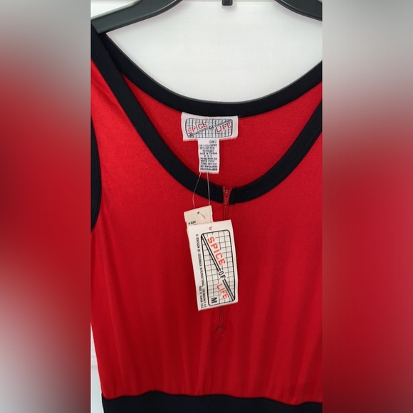 NOS VTG 80’s New Wave Red Spice of Life Knit Jumpsuit Romper Skirt Legs nwt M - Picture 2 of 7